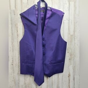 Fortino Landi Large Purple Tuxedo Suit Vest Tie Handkerchief Wedding Church Prom